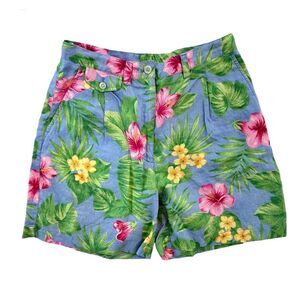 Lauren Ralph Lauren Tropical Floral Hawaiian‎ Print 100% Linen Shorts Size 12P